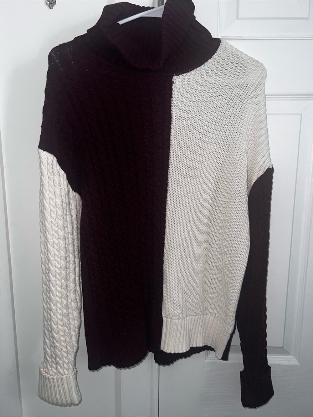 French Connection Black and Cream Colorblock Cowl Neck Sweater
